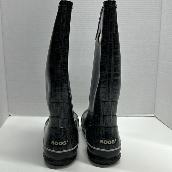 Bogs Rainboots Rubber Pull On Waterproof Boots Plaid Black Gray Women's Size 10 - Picture 2 of 8